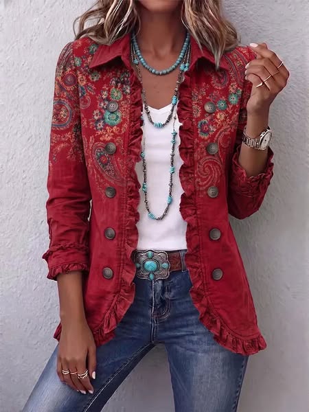 Isabella | Chaqueta bohemia de paisley con volantes