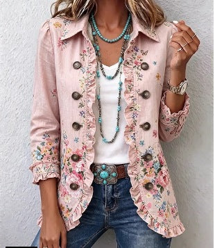 Isabella | Chaqueta floral con volantes y botones