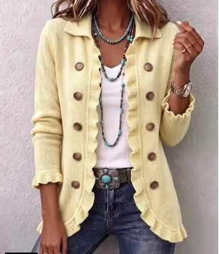 Ornella | Chaqueta de canalé cruda con volantes