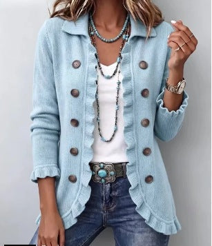 Isabella | Chaqueta de terciopelo azul empolvado con volantes