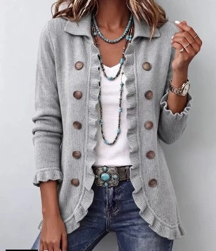 Isabella | Chaqueta de canalé gris con volantes