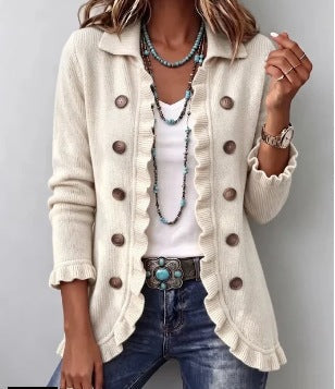 Isabel | Chaqueta de canalé marfil con volantes